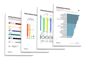 Four papers displaying data charts